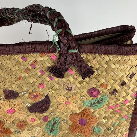 Coldwater Creek Flower Print Straw Woven Wicker Purse Bag - Picture 5 of 9